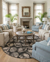 Seaside Haven Rugs Collection Area Rug -  Lighthouse (Black and White) Round Black and White  lifestyle 63