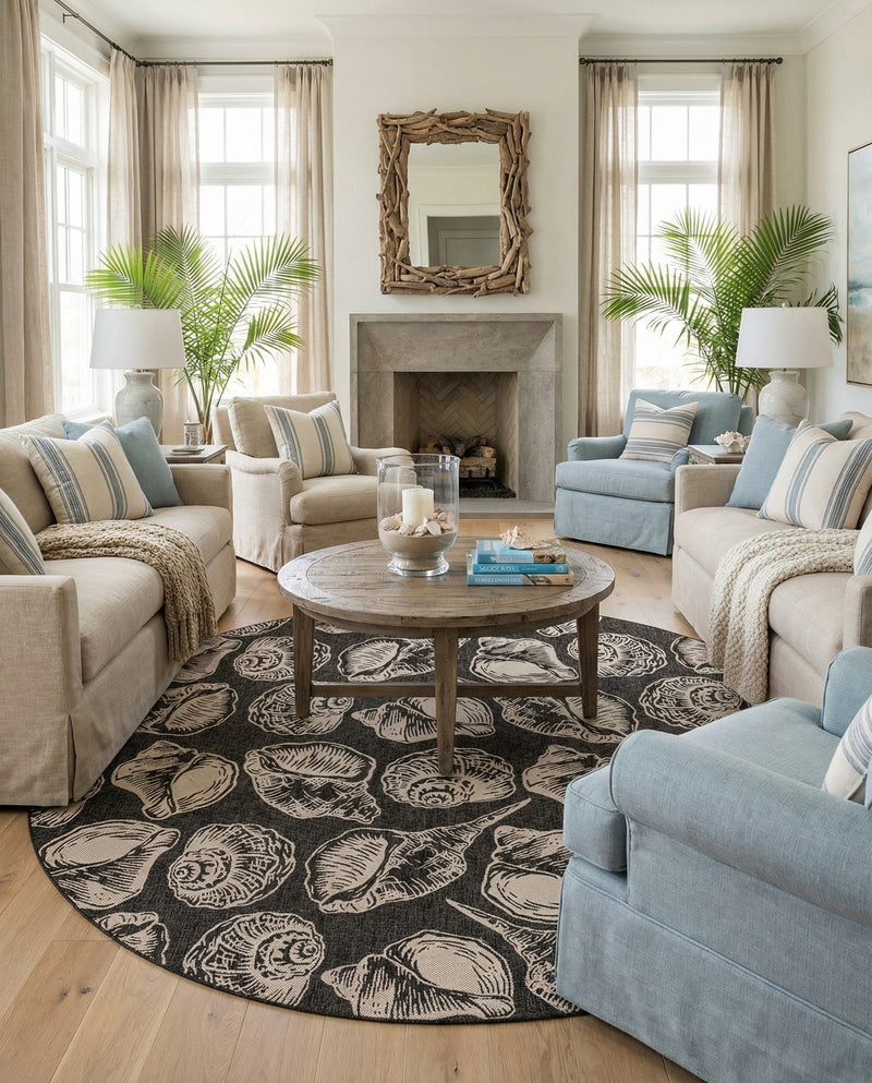 Seaside Haven Rugs Collection Area Rug -  Lighthouse (Black and White) Round Black and White  lifestyle 63
