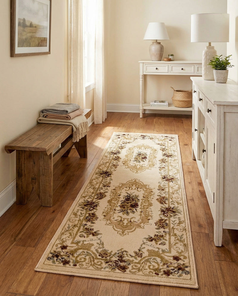 Versailles Elegance Collection Area Rug -  Louveciennes (Cream) Runner Cream  lifestyle 48