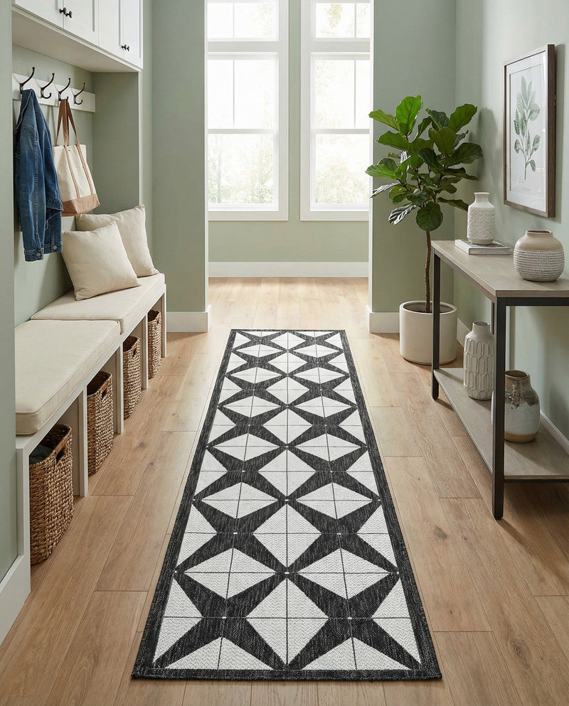 Urban Terrace Collection Area Rug -  Hudson Runner Black and White  lifestyle 48