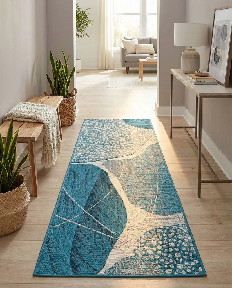 Urban Terrace Collection Area Rug -  Courtyard Runner Blue and Ivory  lifestyle 55