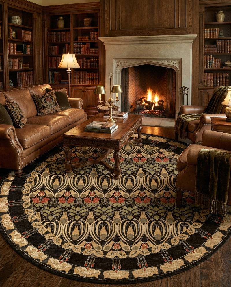 Chelsea Elegance Collection Area Rug -  Brompton (Black) Round Black  lifestyle 61