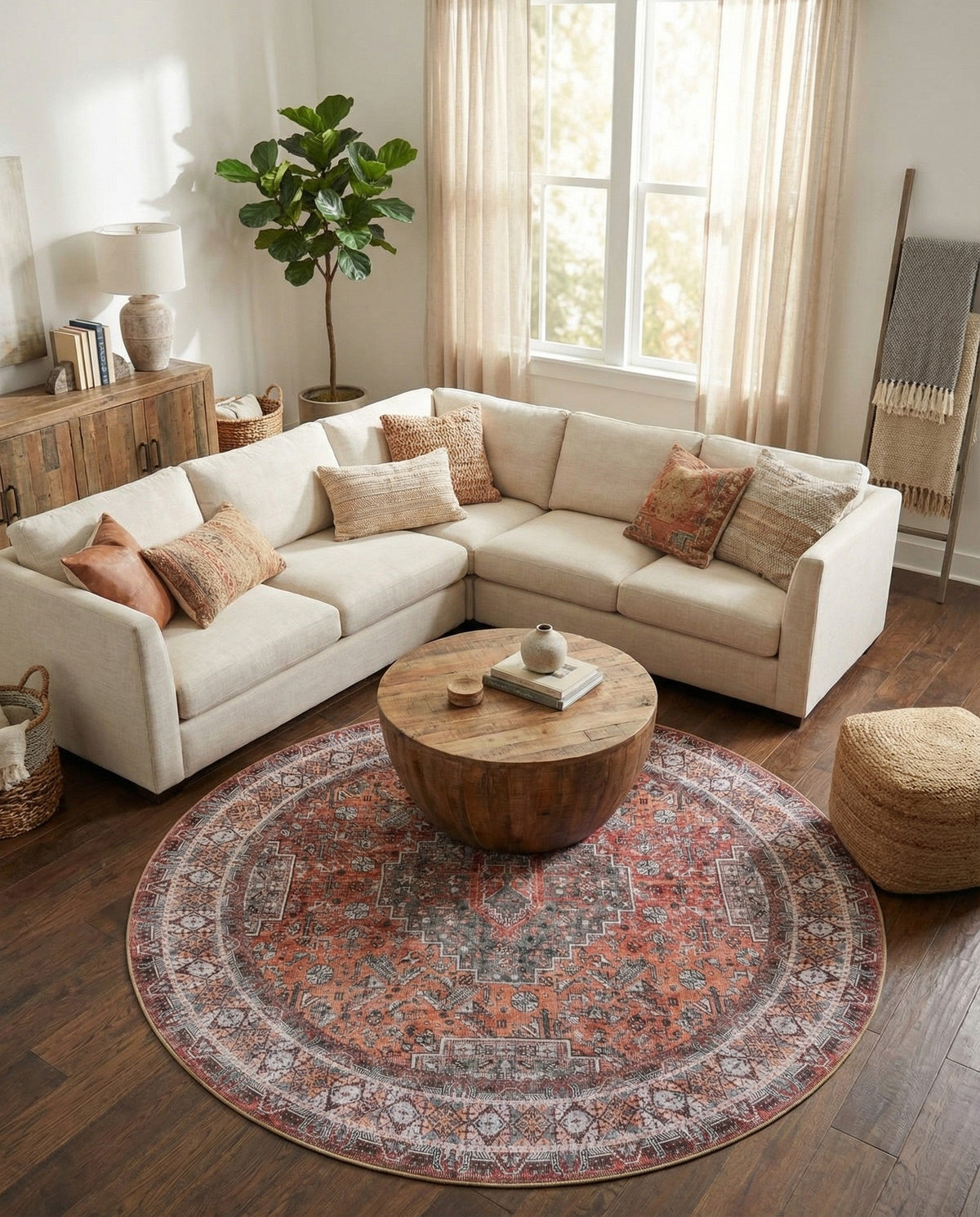 Heritage Elegance Collection Area Rug -  Uffizi Round Rust Red  lifestyle 72