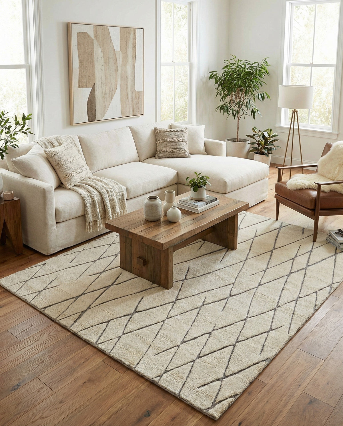 Sahara Berber Wool Collection Area Rug - Marrakesh Square Pure Ivory  lifestyle 153