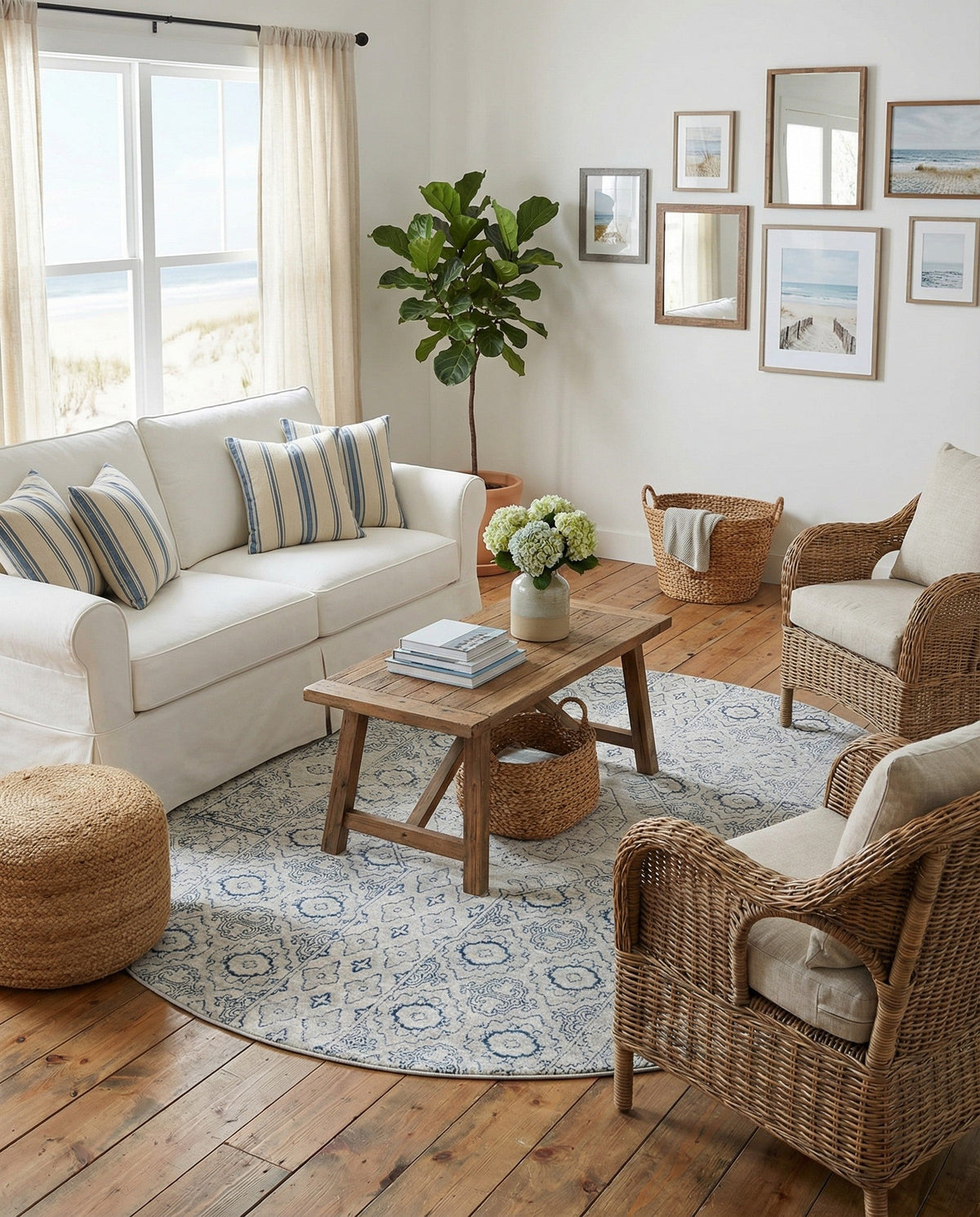 Coastal Haven Collection Area Rug -  Shoreline Round Gray  lifestyle 81