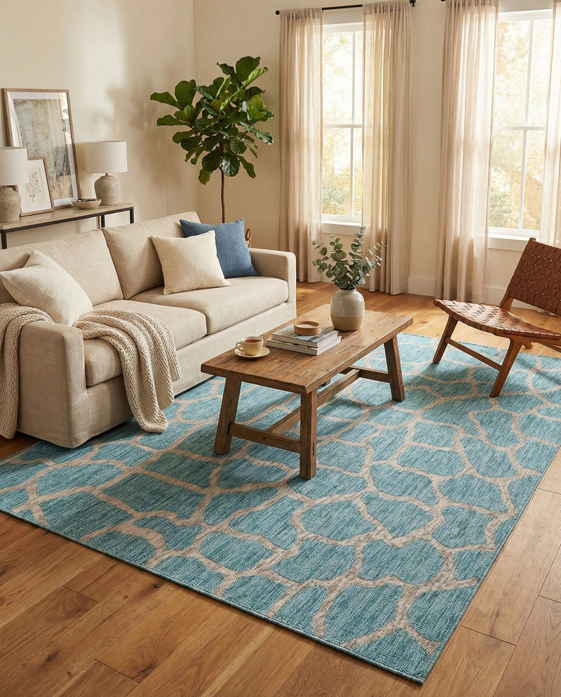 Savannah Escape Collection Area Rug -  Rainforest Rectangle Light Aqua  lifestyle 14
