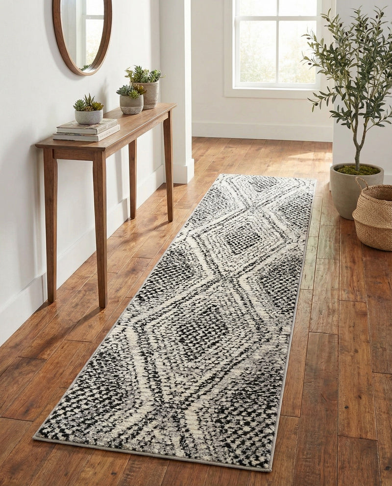 Marrakech Mosaic Collection Area Rug -  Medina Runner Black and White  lifestyle 63