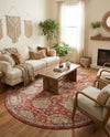 Seville Stripes Collection Area Rug -  Cordoba (Brick Red) Round Brick Red  lifestyle 85