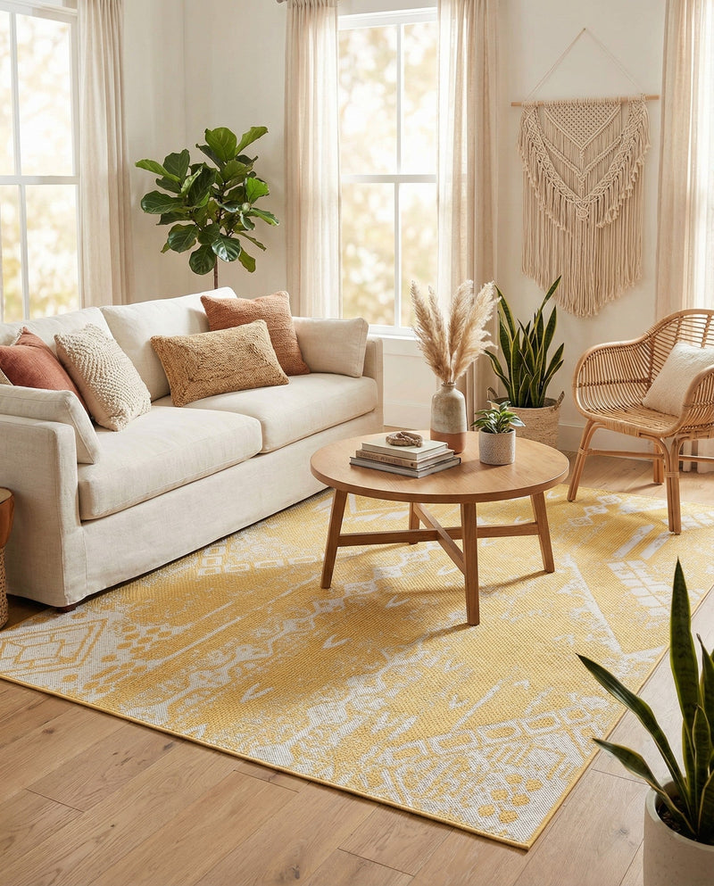 Desert Nomad Terrace Collection Area Rug - Sahara (Yellow) Rectangle Yellow  lifestyle 23