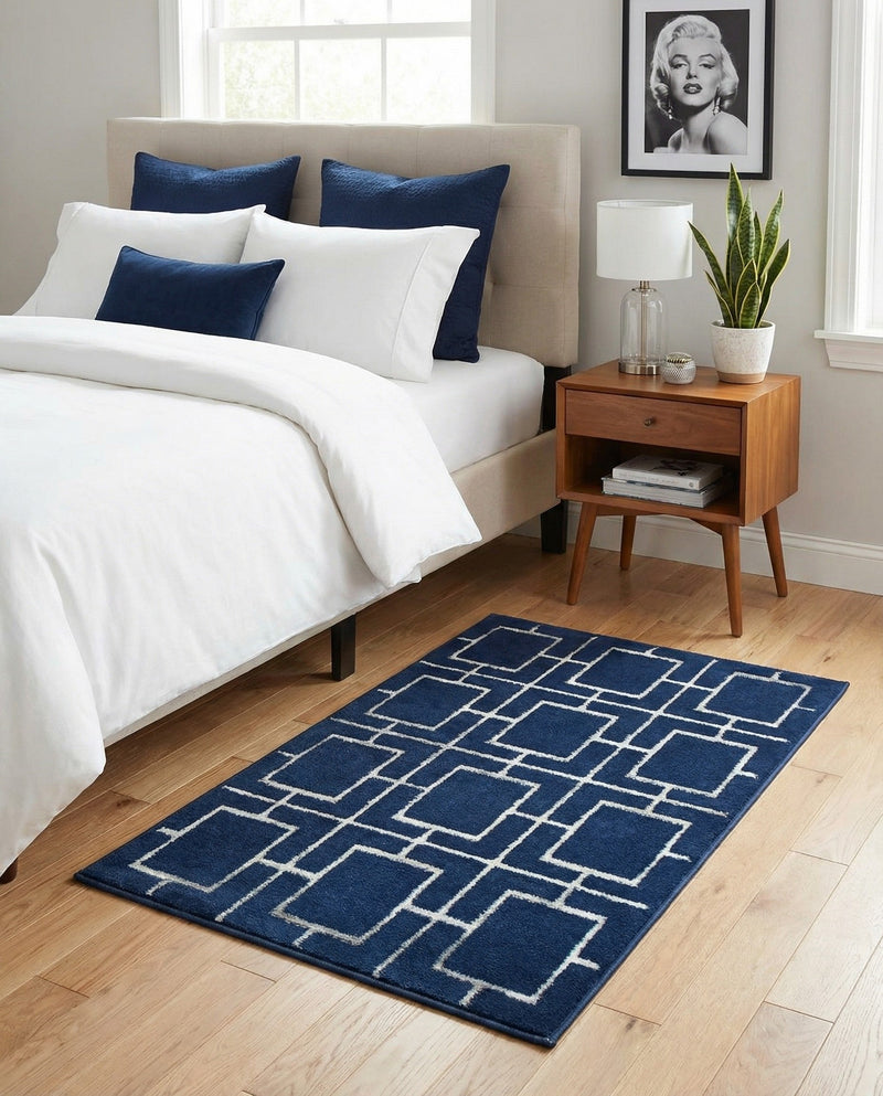Hollywood Luxe Collection Area Rug -  Beverly (Navy Blue Silver) Rectangle Navy Blue Silver  lifestyle 4