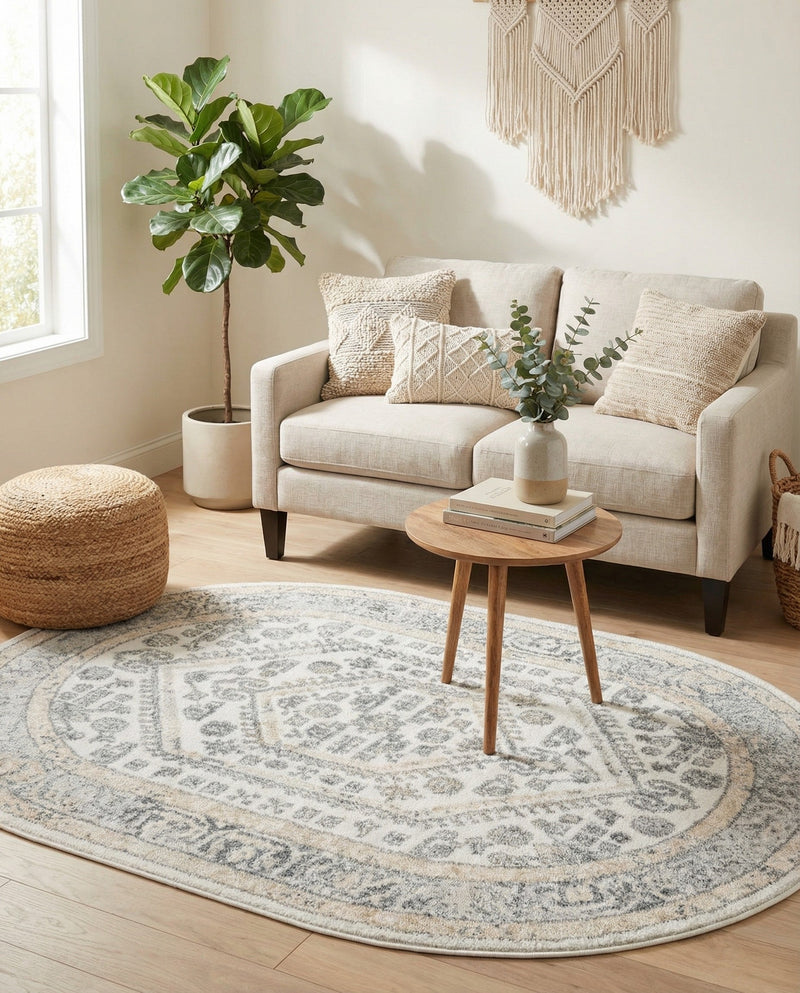 Adriana Terrace Collection Area Rug - Capri (Ivory) Oval Ivory  lifestyle 27