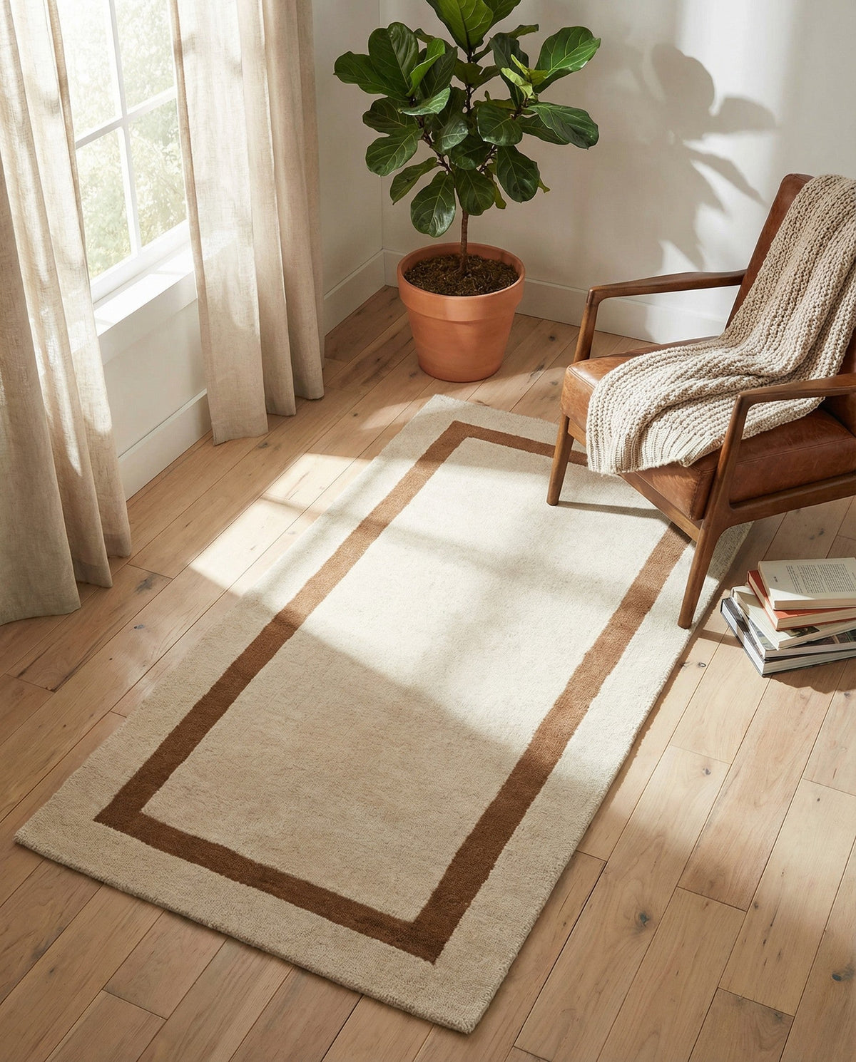 Savannah Borders Wool Collection Area Rug - Chatham Runner Ivory  lifestyle 141