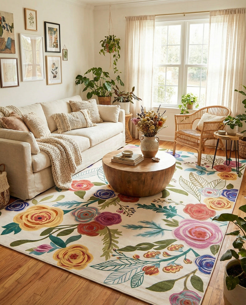 Meadow Breeze Collection Area Rug -  Petal Rectangle Ivory  lifestyle 58