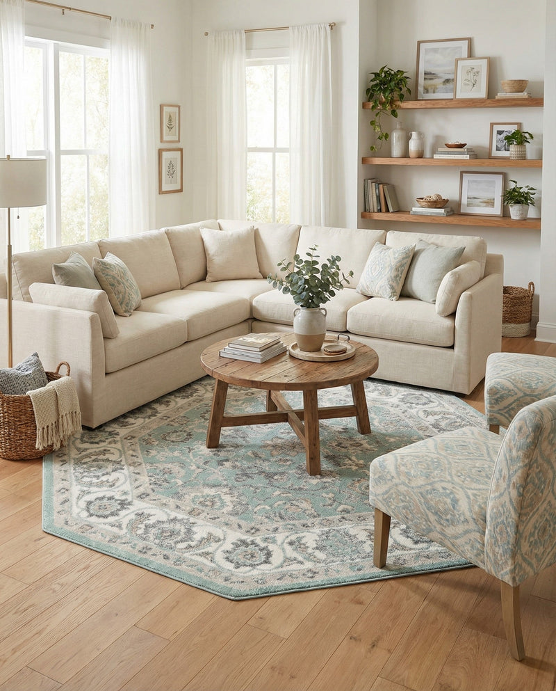 Adriana Terrace Collection Area Rug -  Positano (Aqua) Octagon Aqua  lifestyle 46
