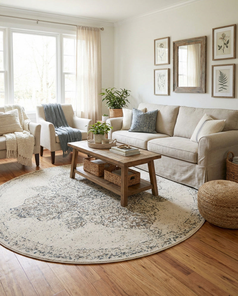 Gobi Sands Collection Area Rug -  Lop Round Cream  lifestyle 65