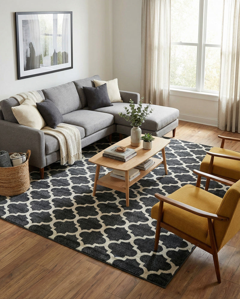 Lattice Gardens Collection Area Rug -  Bloomfield (Black) Rectangle Black  lifestyle 27