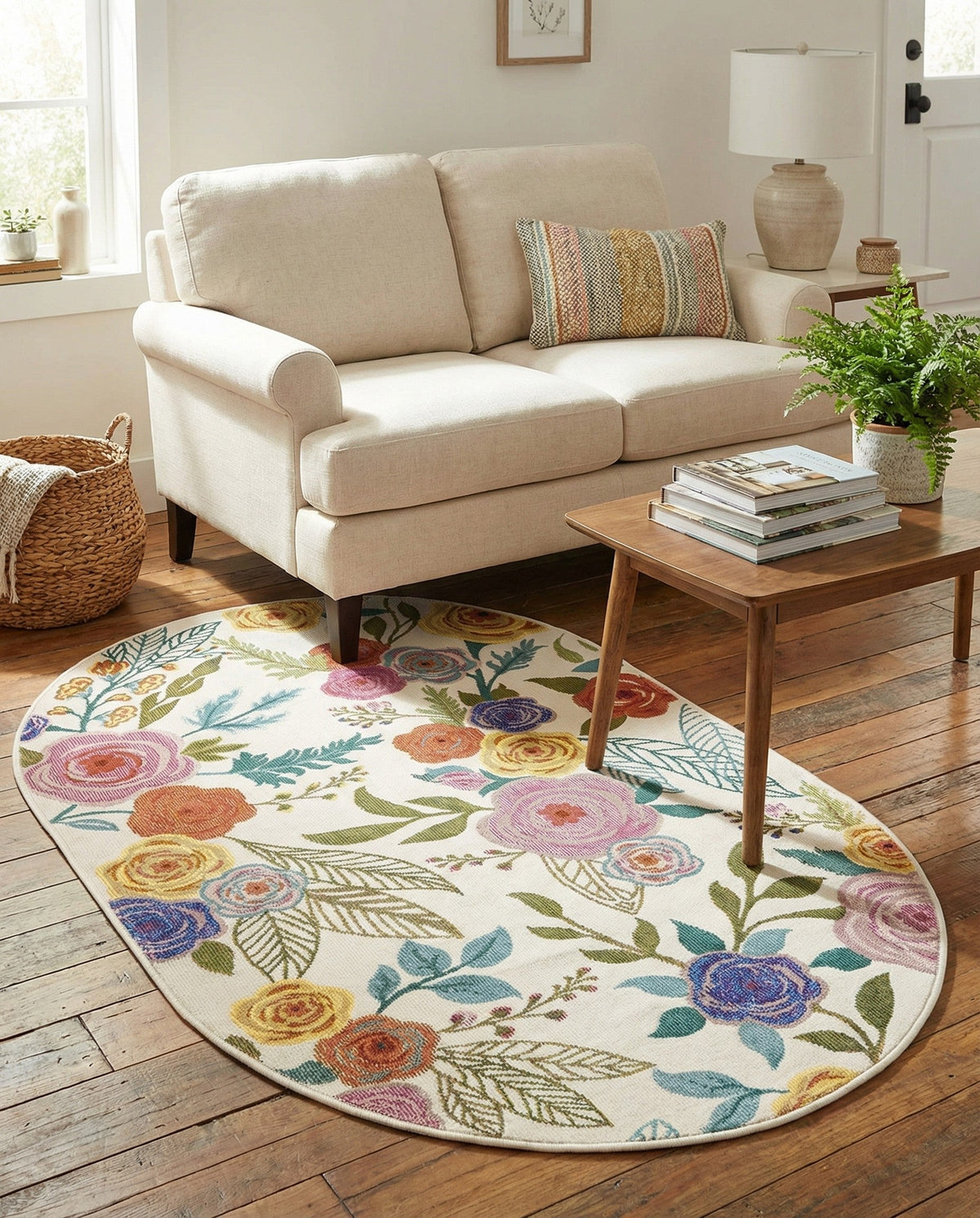 Meadow Breeze Collection Area Rug -  Petal Oval Ivory  lifestyle 160