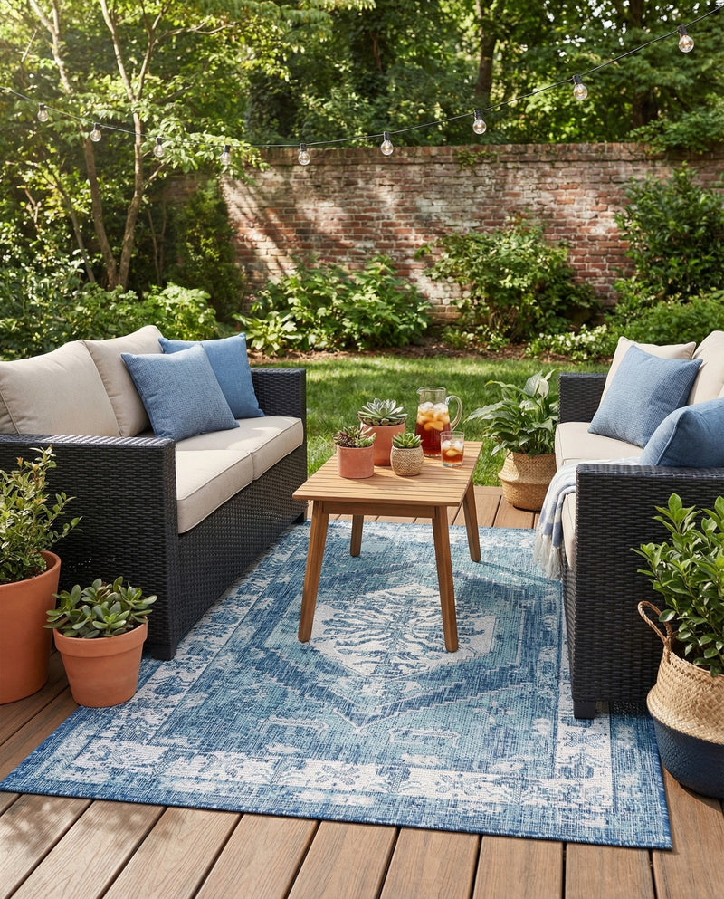 Patio Heritage Collection Area Rug -  Augusta (Blue) Rectangle Blue  lifestyle 30