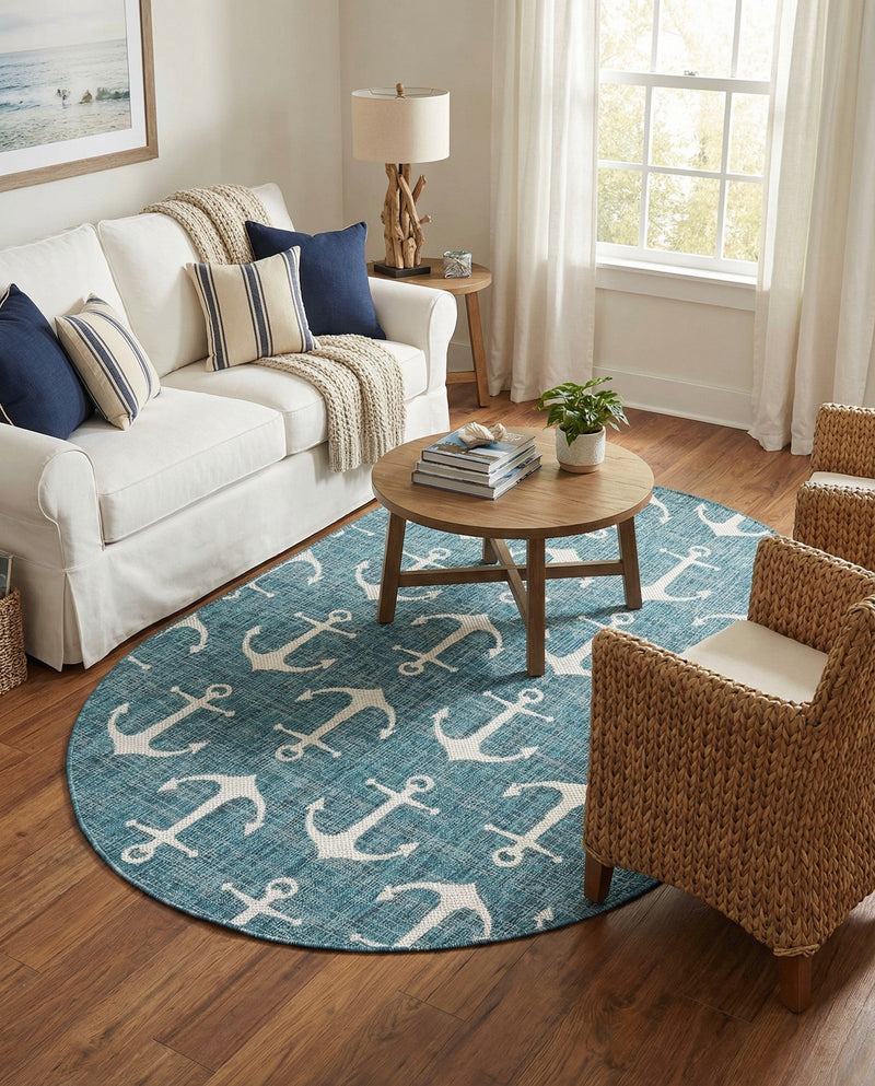 Seaside Haven Rugs Collection Area Rug - Sapphire (Teal) Oval Teal  lifestyle 74
