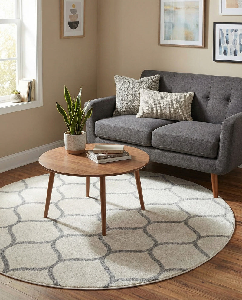 Trellis Mosaic Collection Area Rug -  Pergolatown (Ivory) Round Ivory  lifestyle 38