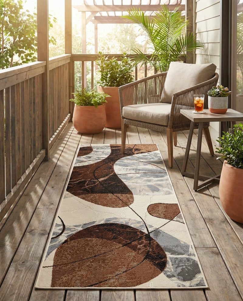 Urban Terrace Collection Area Rug -  Garden Runner Brown and White  lifestyle 70