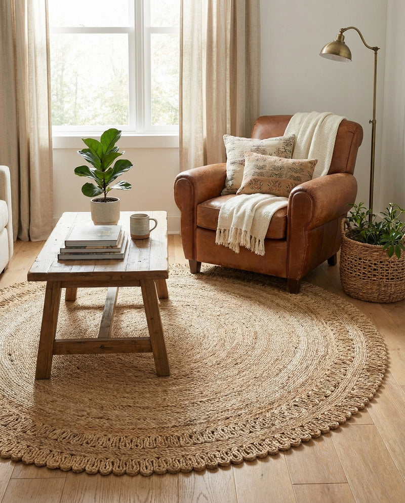 Woven Seaside Jute Collection Area Rug - Seaside Round Natural  lifestyle 25