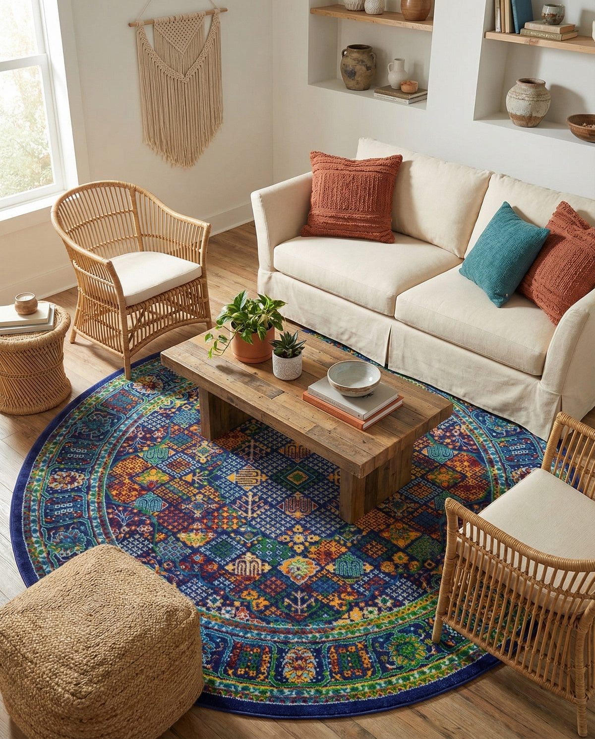 Caribbean Cove Collection Area Rug -  Mustique Round Navy Blue  lifestyle 166