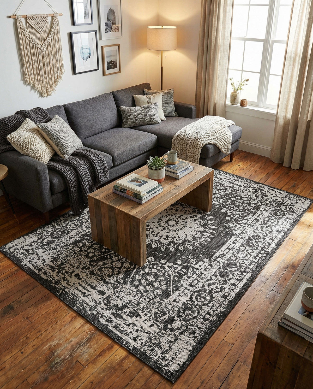 Patio Heritage Collection Area Rug -  Lafayette (Black and White) Rectangle Black and White  lifestyle 12
