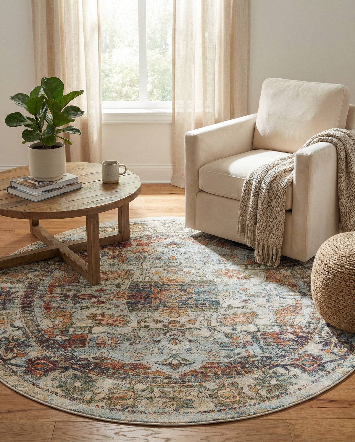 Savannah Soiree Collection Area Rug -  Everglade (Ivory) Round Ivory  lifestyle 114