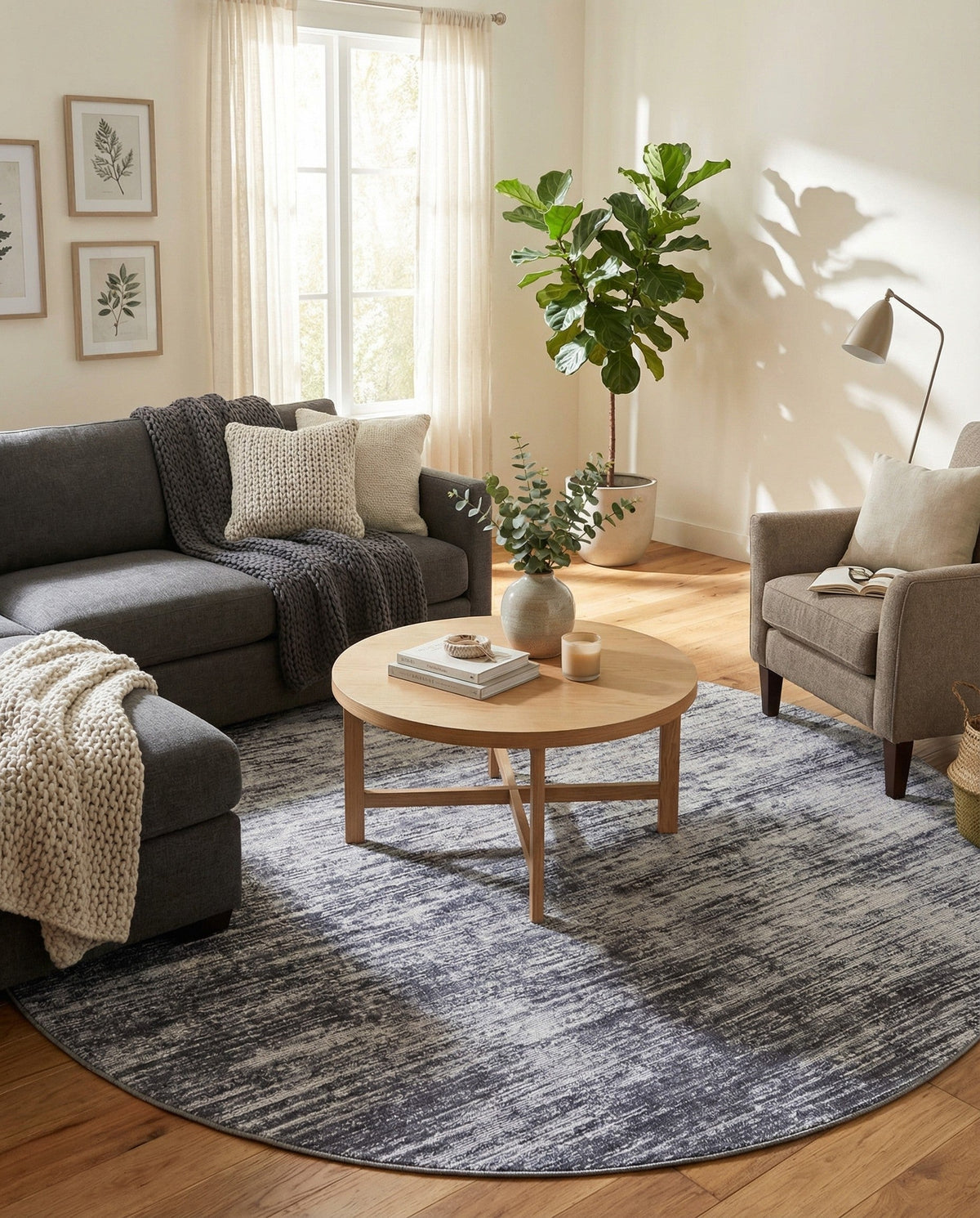 Sahara Essence Collection Area Rug - Oasis (Gray) Round Gray  lifestyle 112