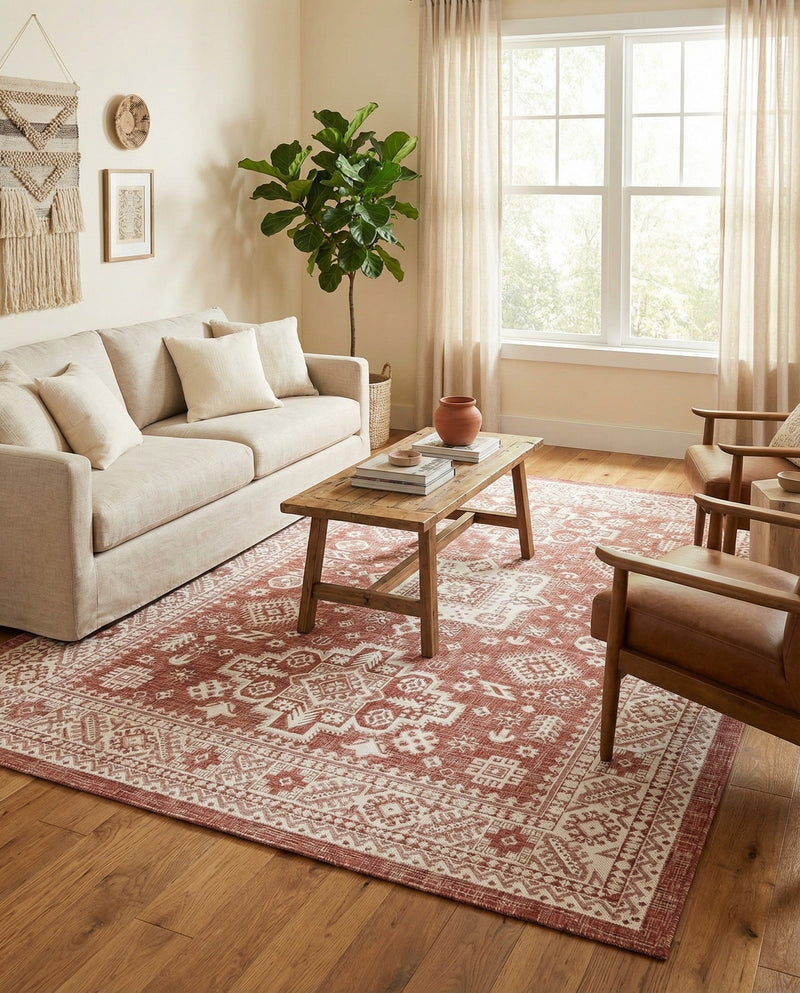 Tribal Terrace Treasures Collection Area Rug -  Incan Isle (Rust Red) Rectangle Rust Red  lifestyle 19
