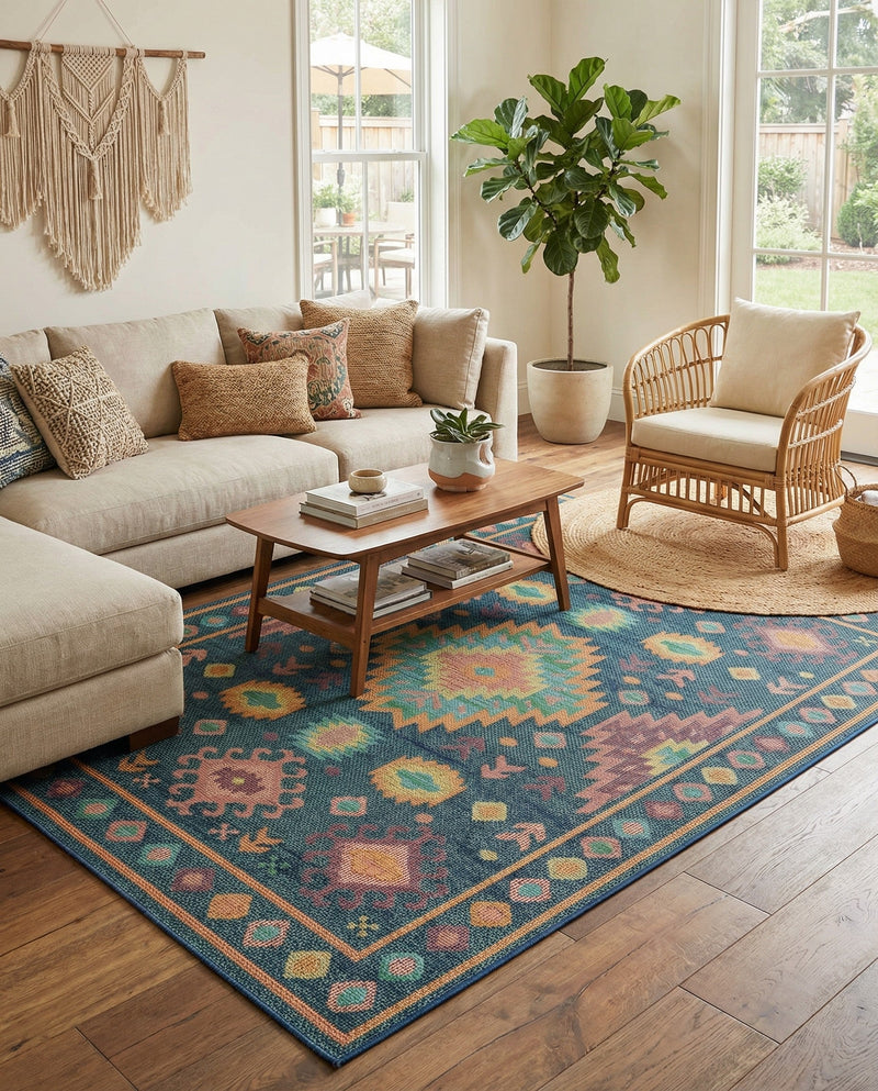 Coastal Terrace Collection Area Rug -  Dunes Rectangle Navy Blue  lifestyle 8