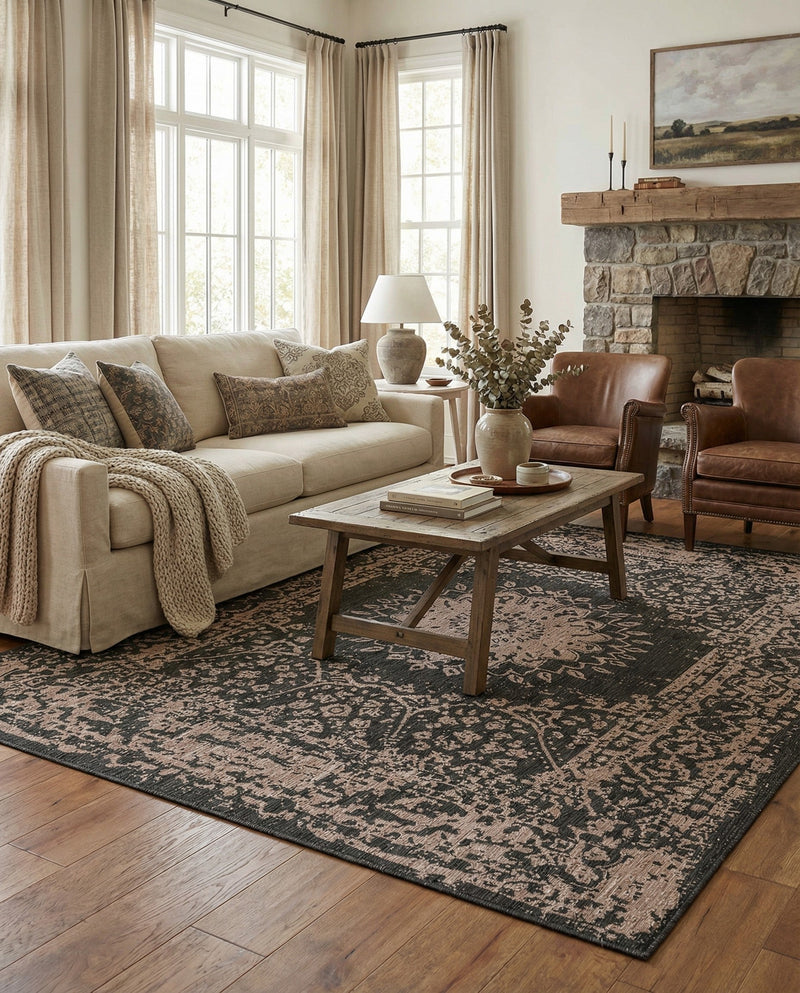 Patio Heritage Collection Area Rug -  Lafayette (Black) Rectangle Black  lifestyle 27