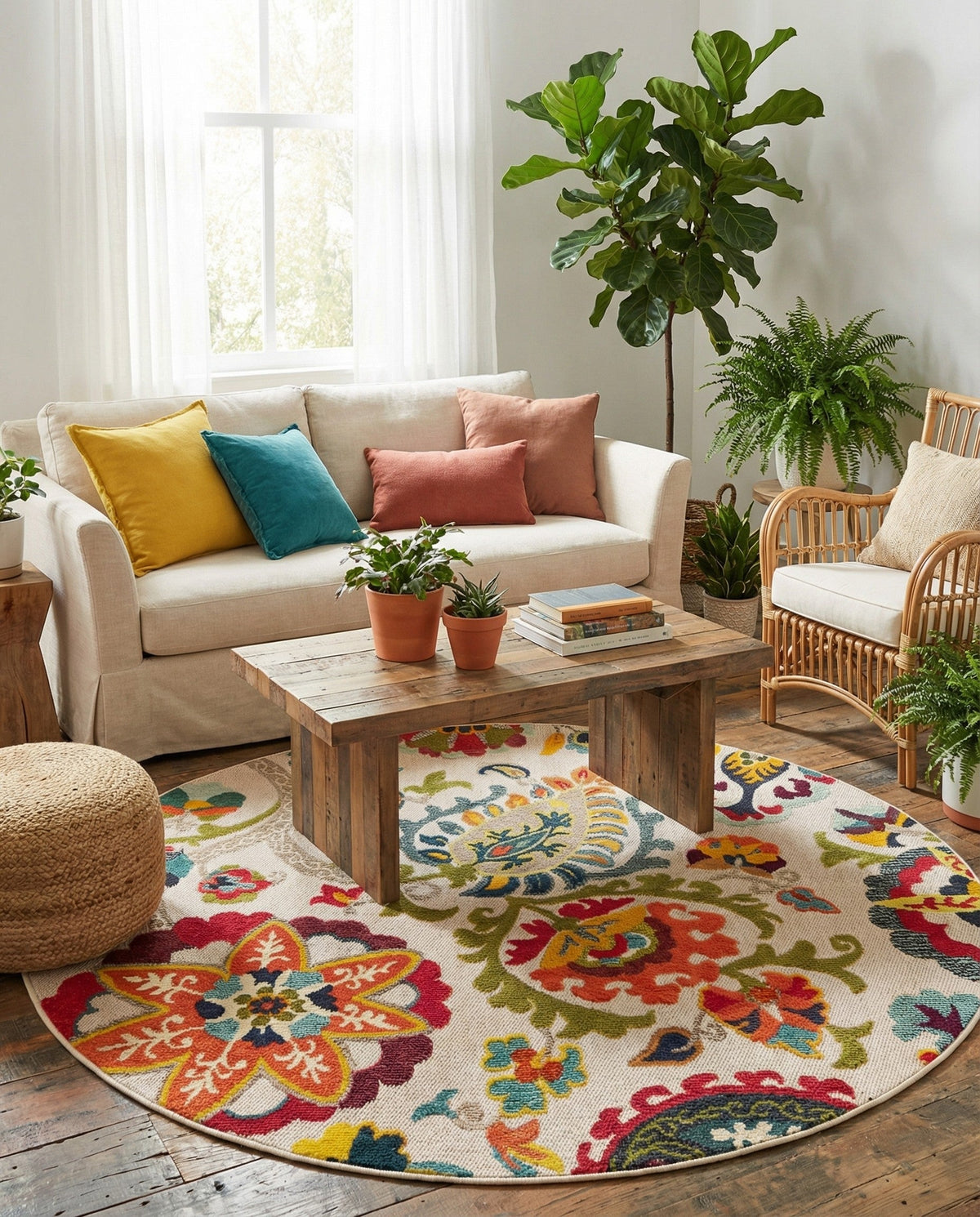 Outdoor Marrakesh Collection Area Rug - Fes Round Multi Beige  lifestyle 135