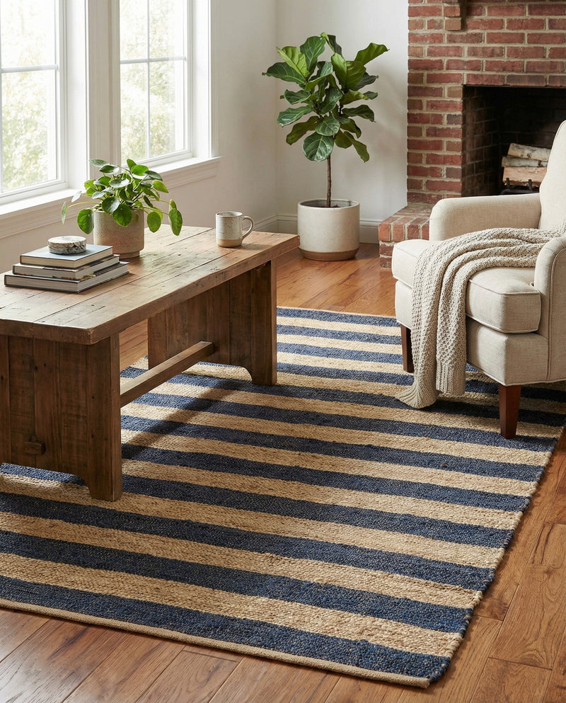 Woven Seaside Jute Collection Area Rug - Nantucket Rectangle Navy Ivory  lifestyle 24