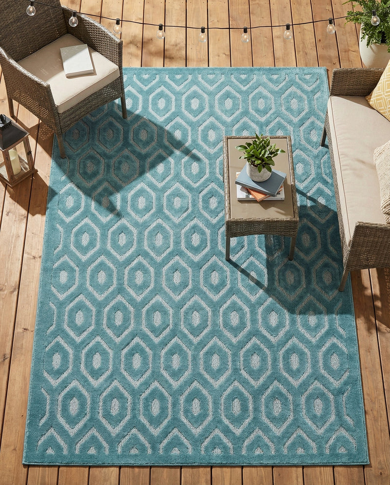 Garden Lattice Charm Collection Area Rug - Arbor (Aqua) Rectangle Aqua  lifestyle 6