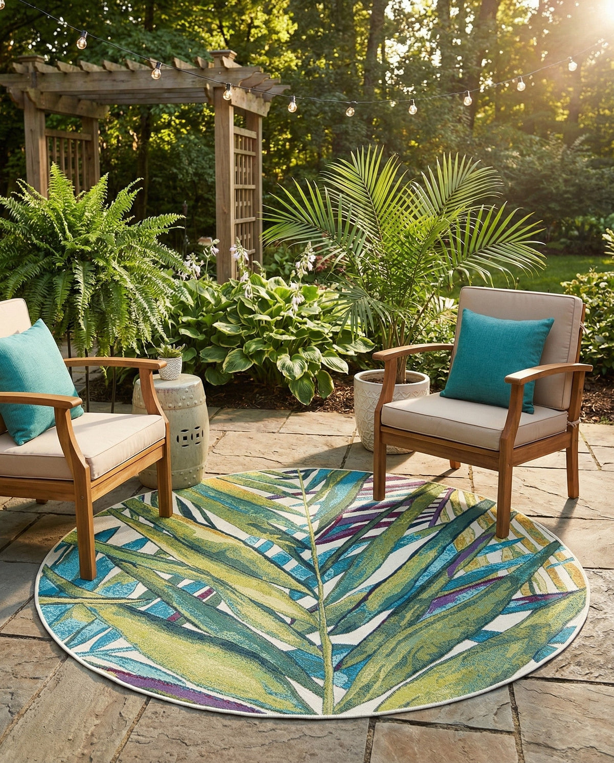 Seaside Blooms Collection Area Rug -  Arcadia Round Multi  lifestyle 109