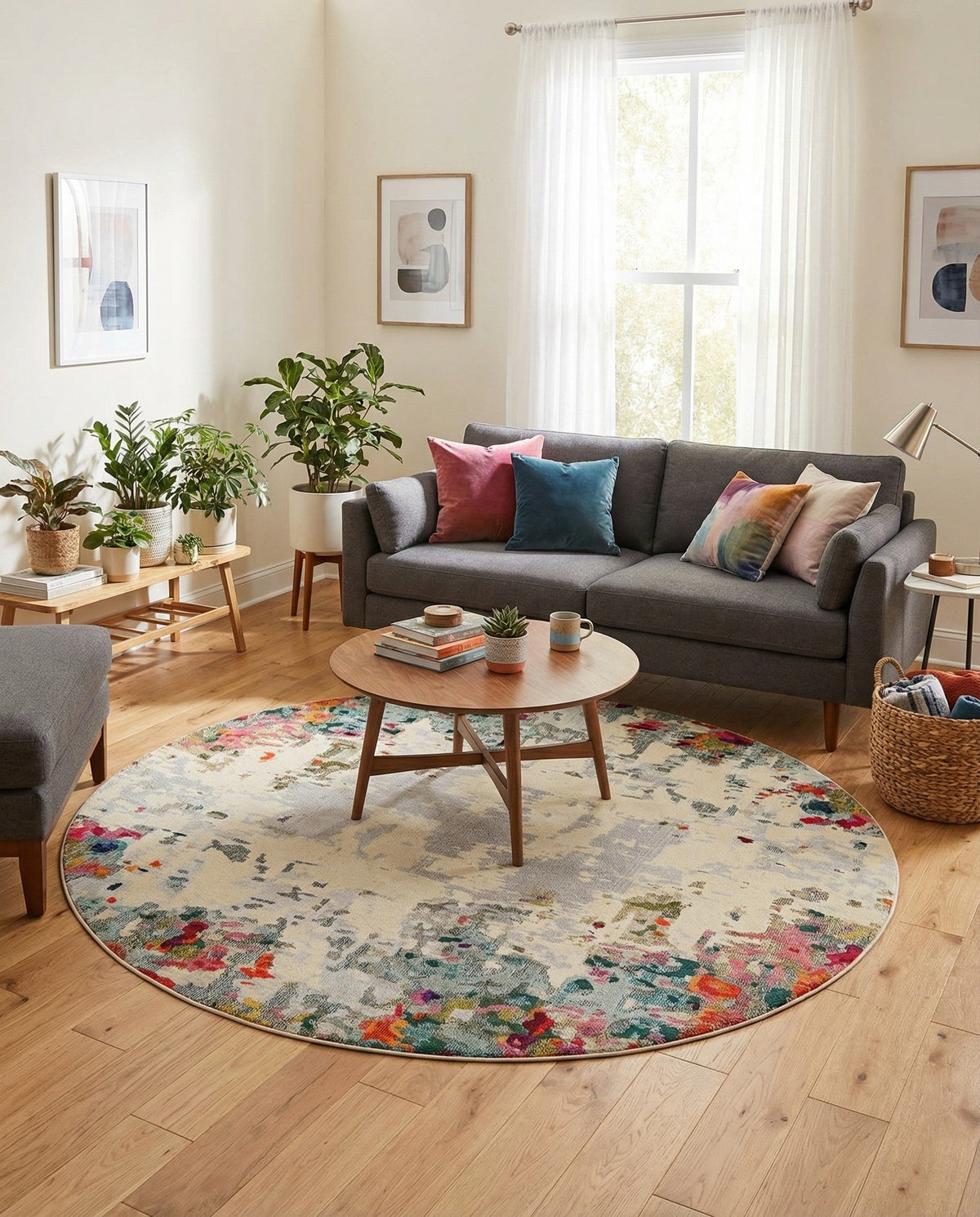 Chromatic Oasis Collection Area Rug -  Blush Round Multi  lifestyle 131