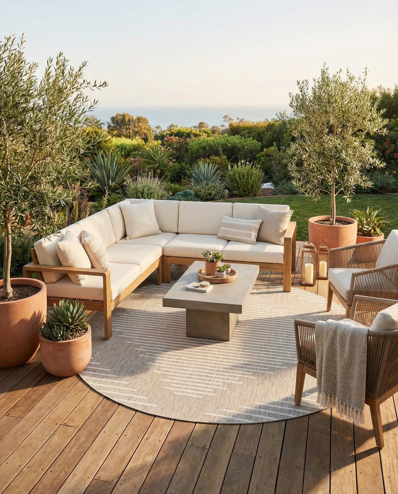 Urban Terrace Collection Area Rug -  Chelsea (Gray) Round Gray  lifestyle 83