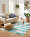 Tassel Trail Collection Area Rug - Pathway (Turquoise and Ivory) Rectangle Turquoise and Ivory  lifestyle 7