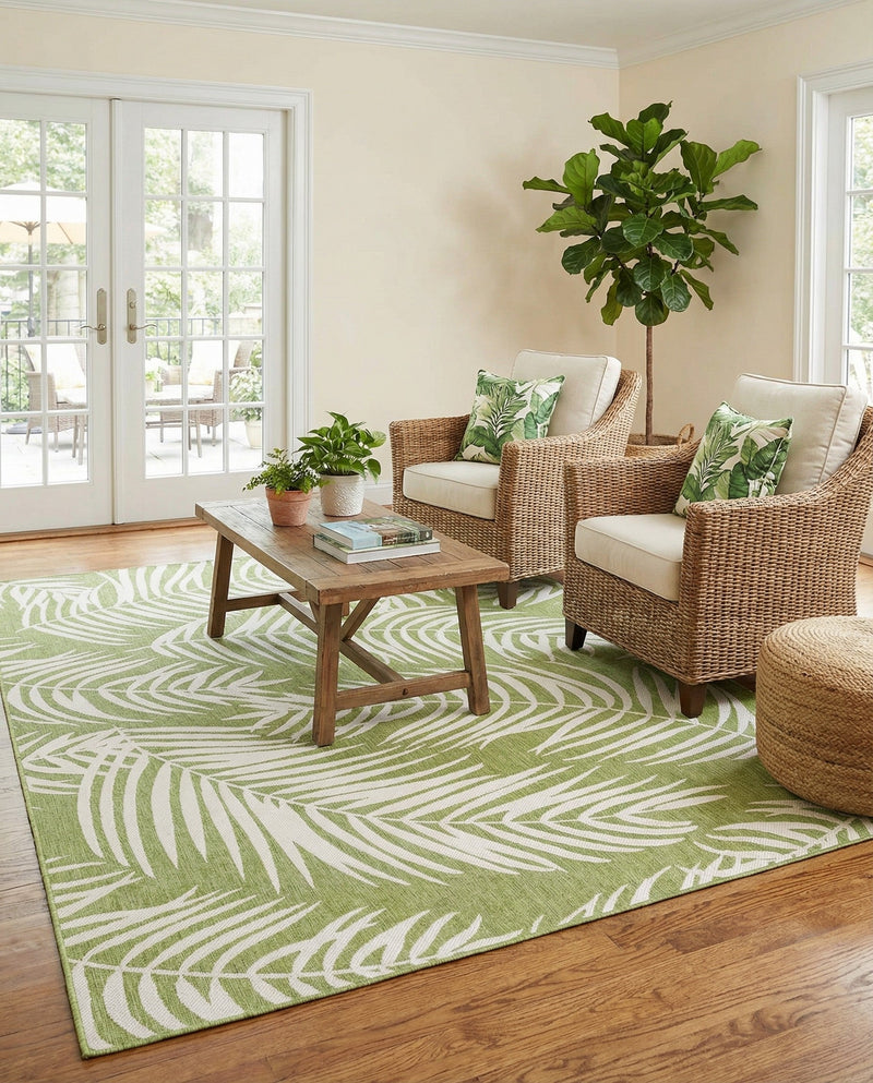 Seaside Blooms Collection Area Rug - Verdure (Green) Rectangle Green  lifestyle 24