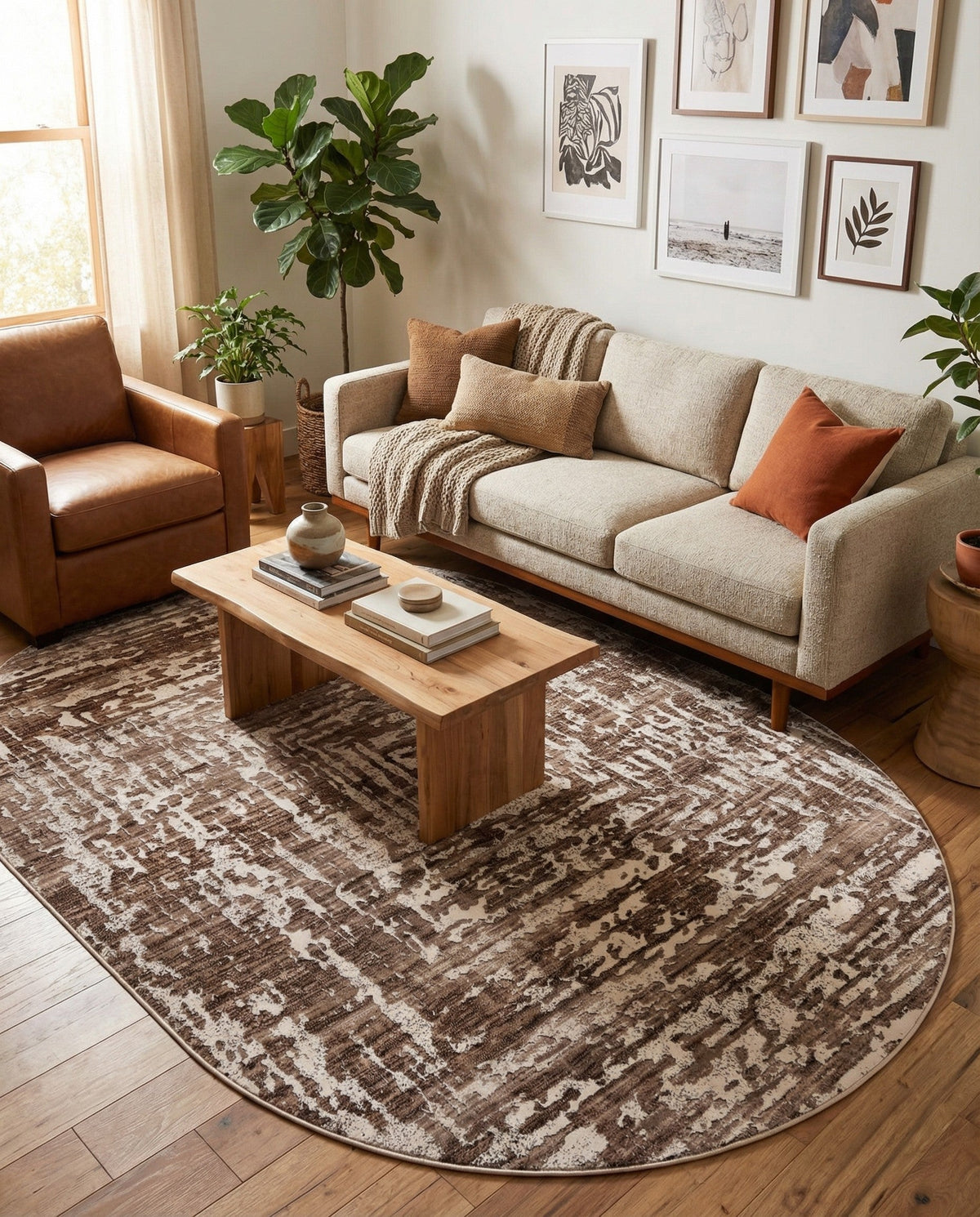 Sanctuary Retreat Collection Area Rug -  Asylum Oval Chocolate Brown  lifestyle 185