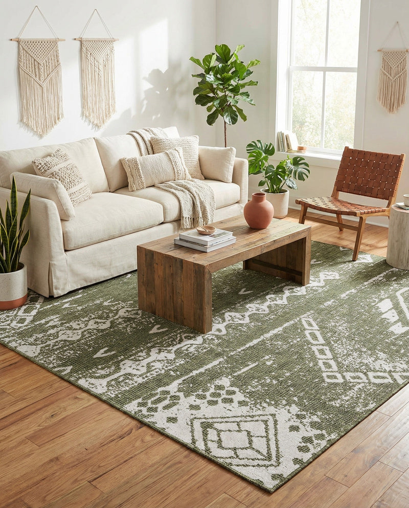 Desert Nomad Terrace Collection Area Rug - Sahara (Green) Square Green  lifestyle 72