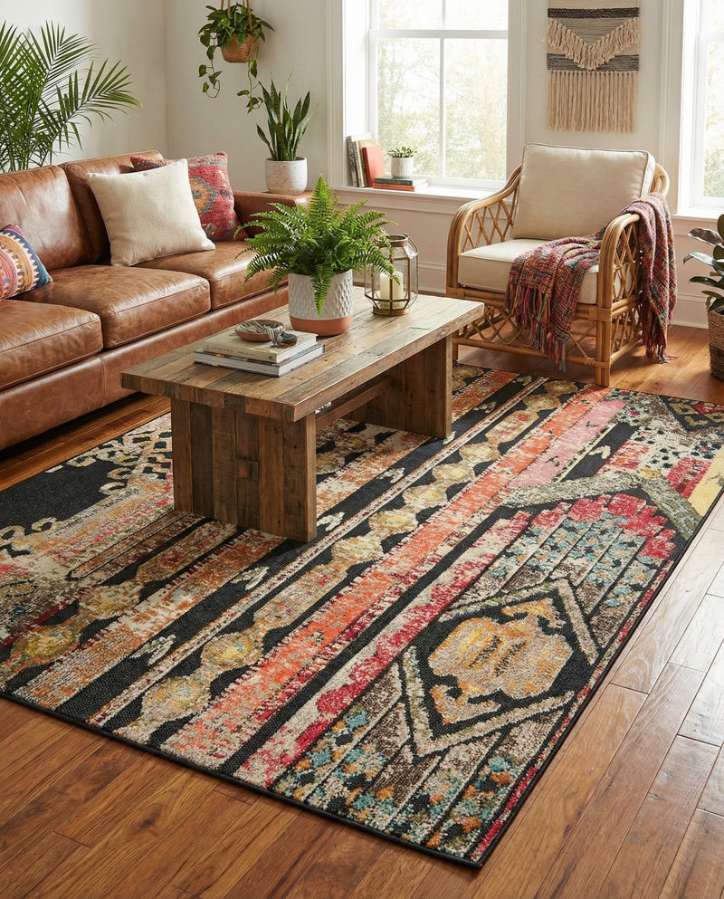 Outdoor Marrakesh Collection Area Rug -  Agadir Rectangle Multi Black  lifestyle 9