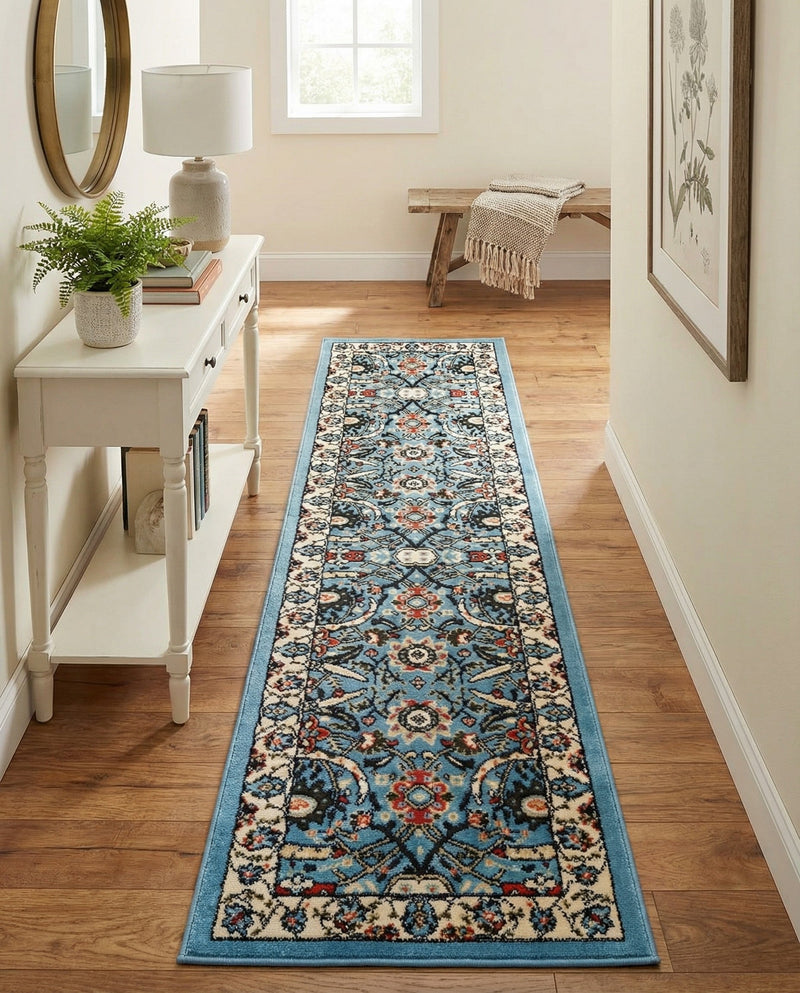 Tabriz Tapestry Collection Area Rug - Sahand (Blue) Runner Blue  lifestyle 57