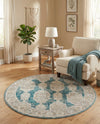 Seville Stripes Collection Area Rug -  Granada (Blue) Round Blue  lifestyle 67