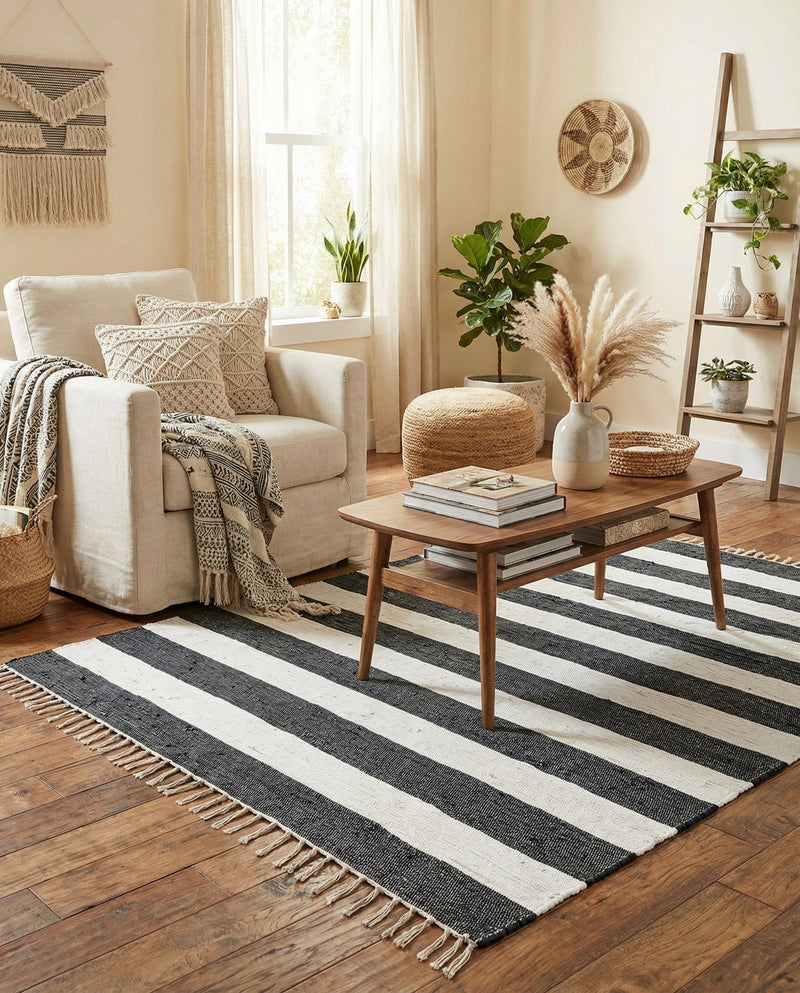 Tassel Trail Collection Area Rug - Pathway (Navy Blue) Rectangle Navy Blue  lifestyle 15