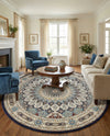 Persian Elegance Collection Area Rug -  Hamedan (Navy Blue) Round Navy Blue  lifestyle 69