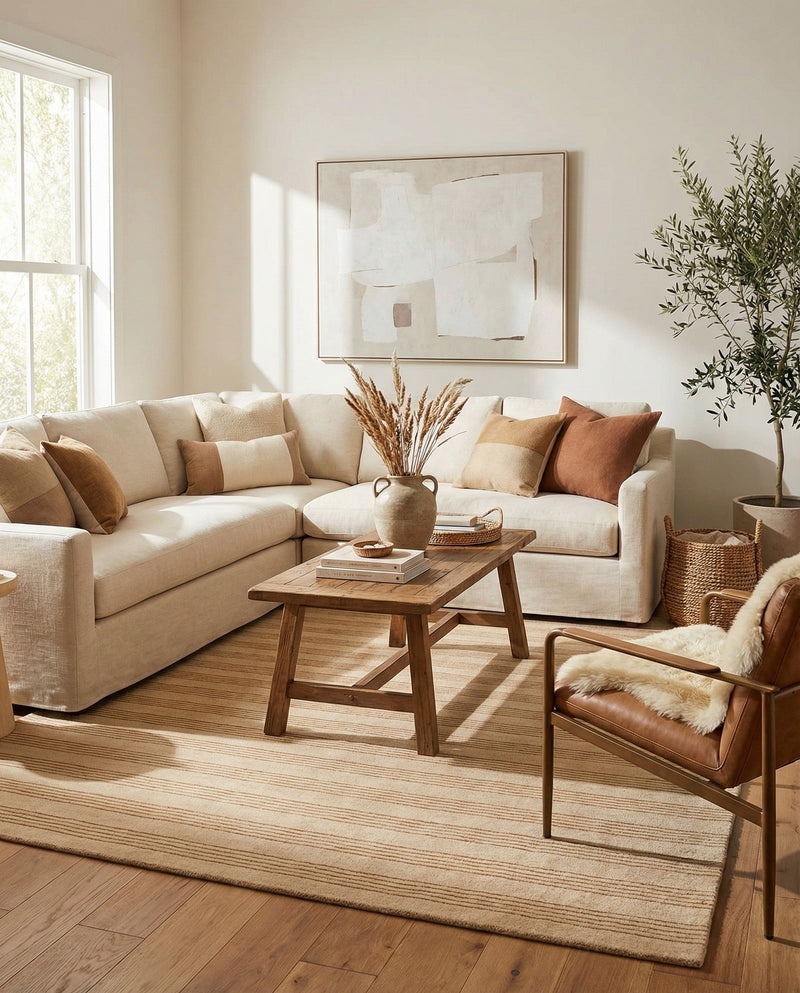Hampton Stripes Wool Collection Area Rug - Montauk Rectangle Beige  lifestyle 60