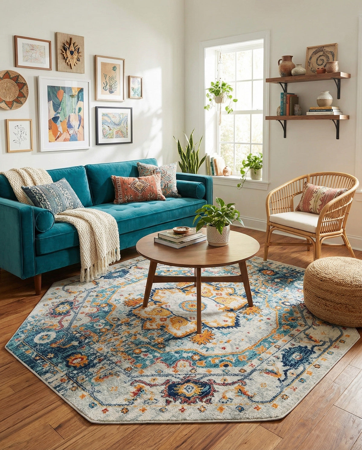 Parisian Elegance Collection Area Rug - Versailles (Teal) Octagon Teal  lifestyle 90